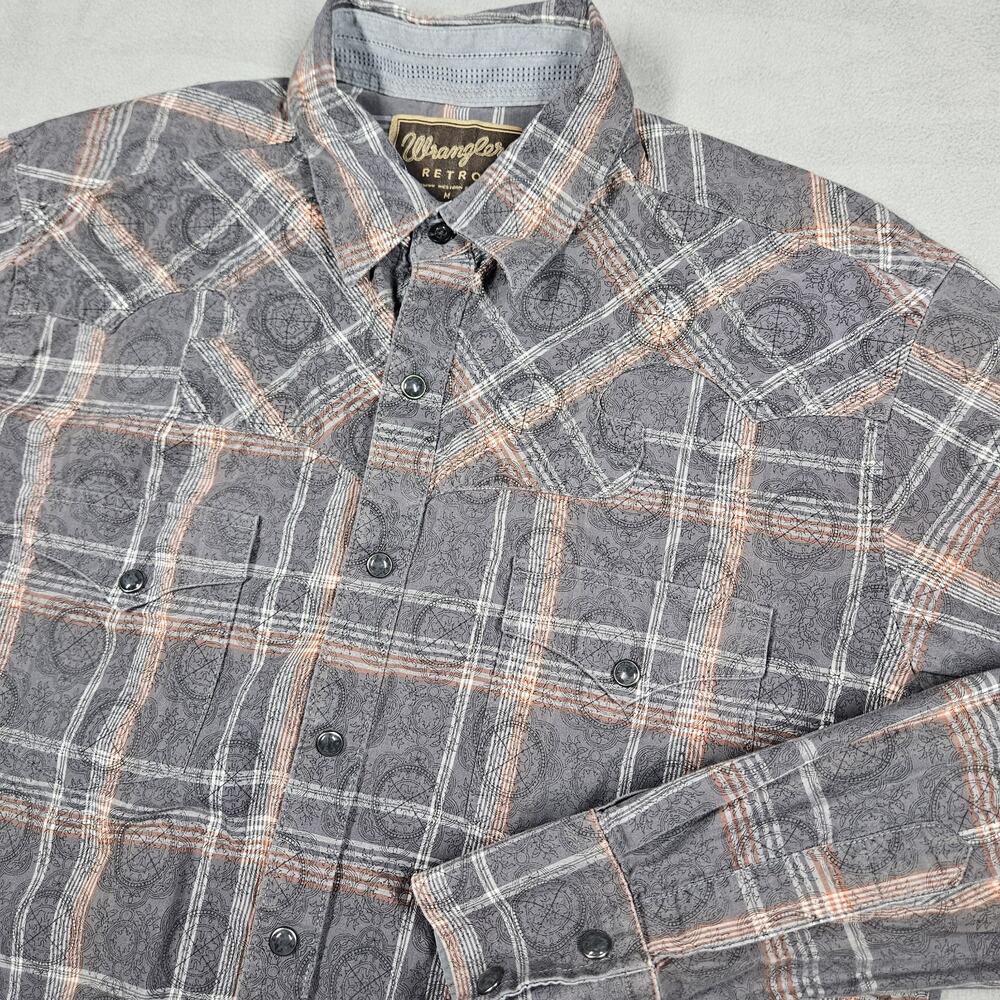 Wrangler Retro Shirt Mens M Pearl Snap Plaid Geometric Print Western Rodeo